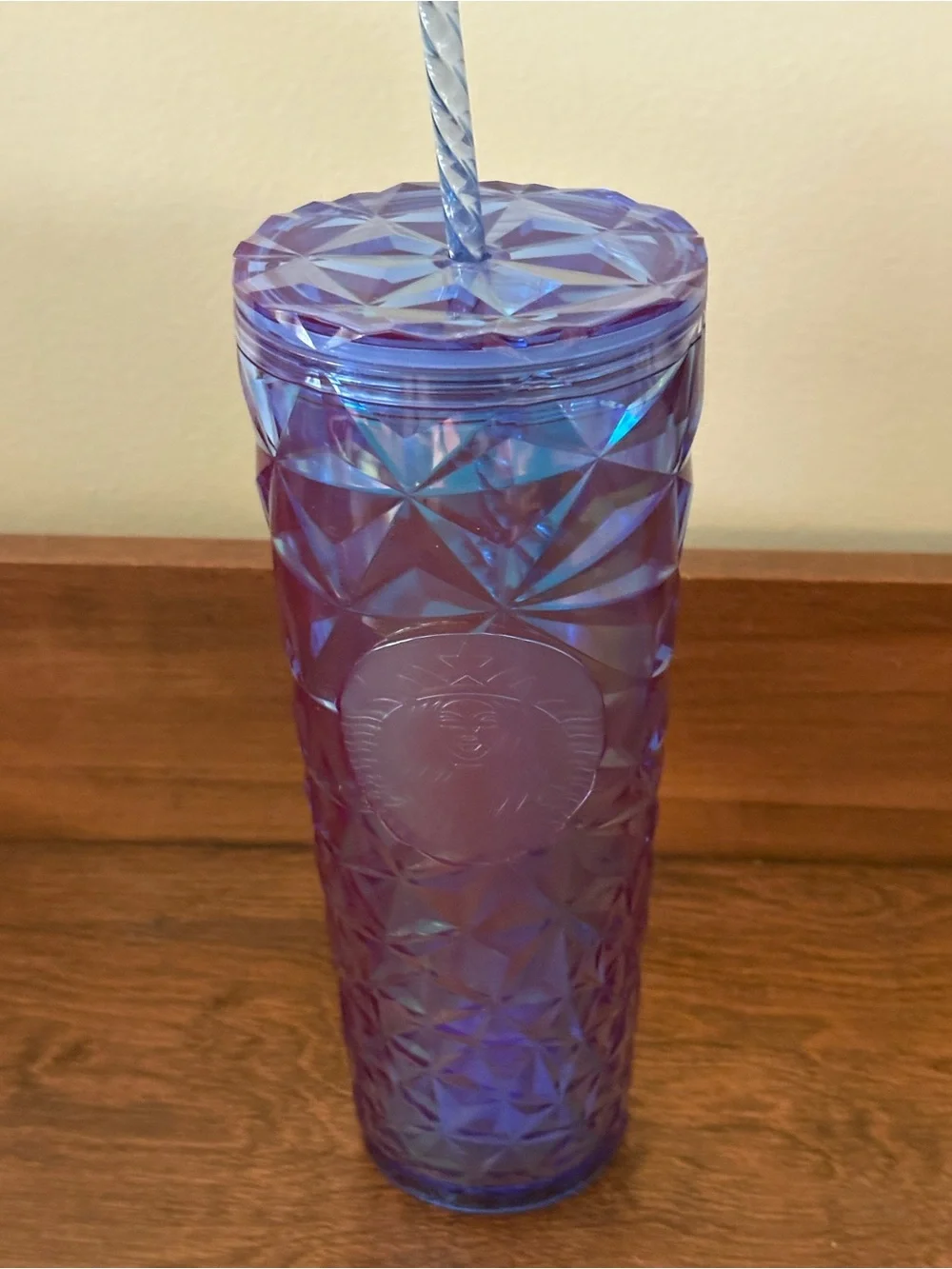 Starbucks Iridescent Blue-Purple Faceted Tumbler with Straw